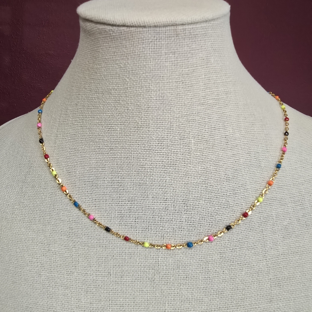 New 18K PVD Multicolor Confetti Beaded Necklace